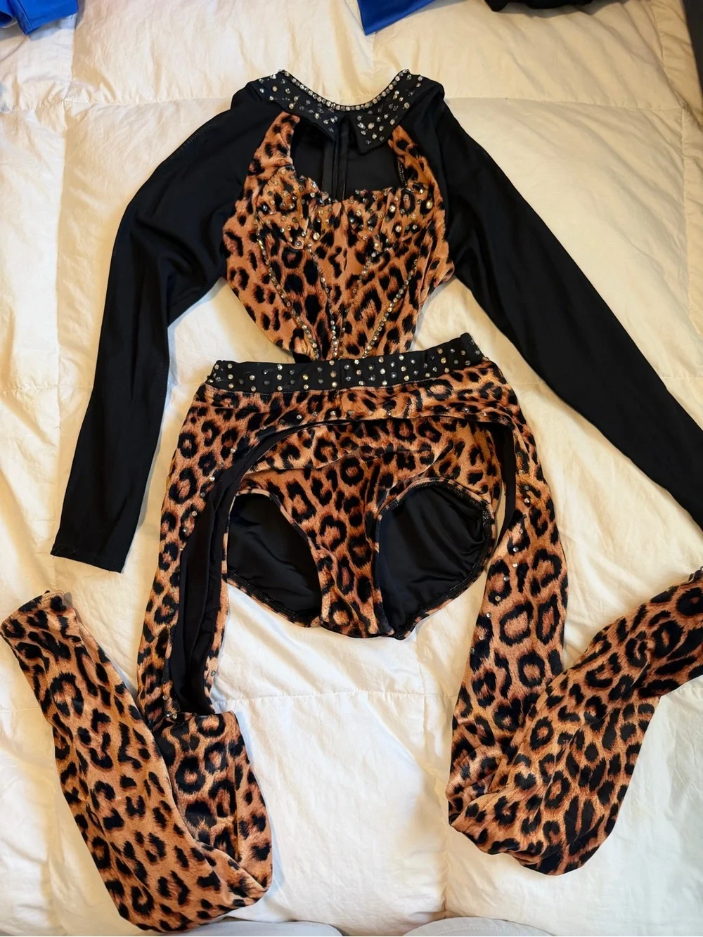 Leopard Print Girls leotard with Black Long Sleeves & Chaps